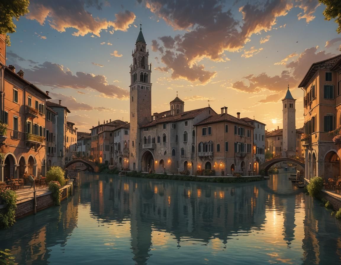 Treviso Italy Sunset: Hyperdetailed Concept Art