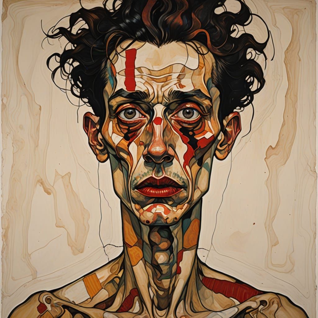 Expressionist Portrait of a Tormented Elongated Figure