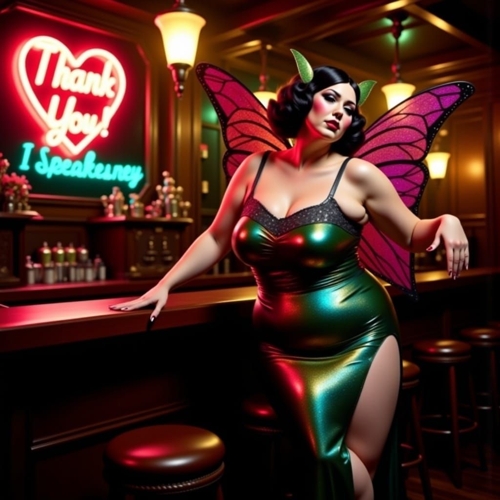 Glamorous Flapper Elf in Speakeasy Scene, in Iridescent Abal...