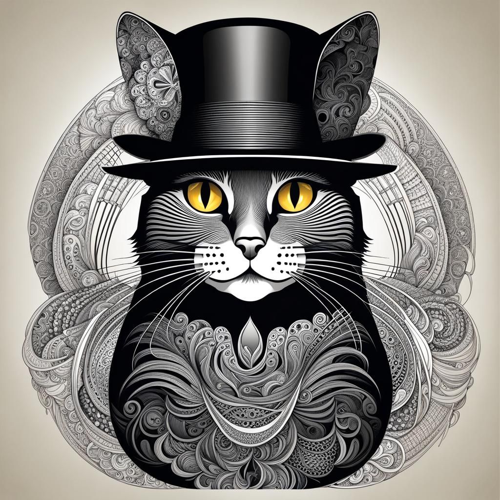 Cat in Bowler Hat with Abstract 3D Shading