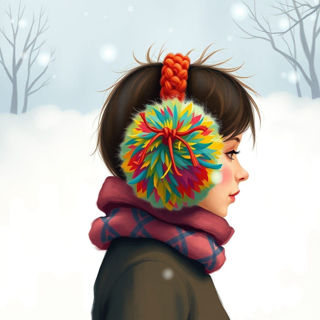 Whimsical Winter Scene with Oversized Earmuff