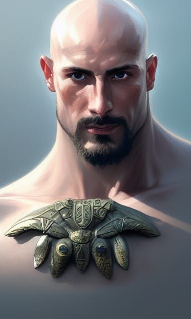 Detailed Portrait of Bald Warrior in Hyperreal Style