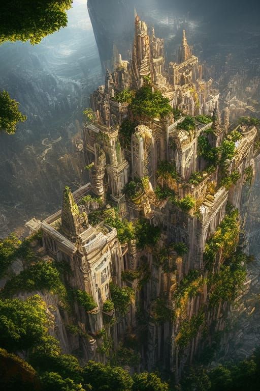 Bird's-Eye View of a Golden Cyberpunk Mega City