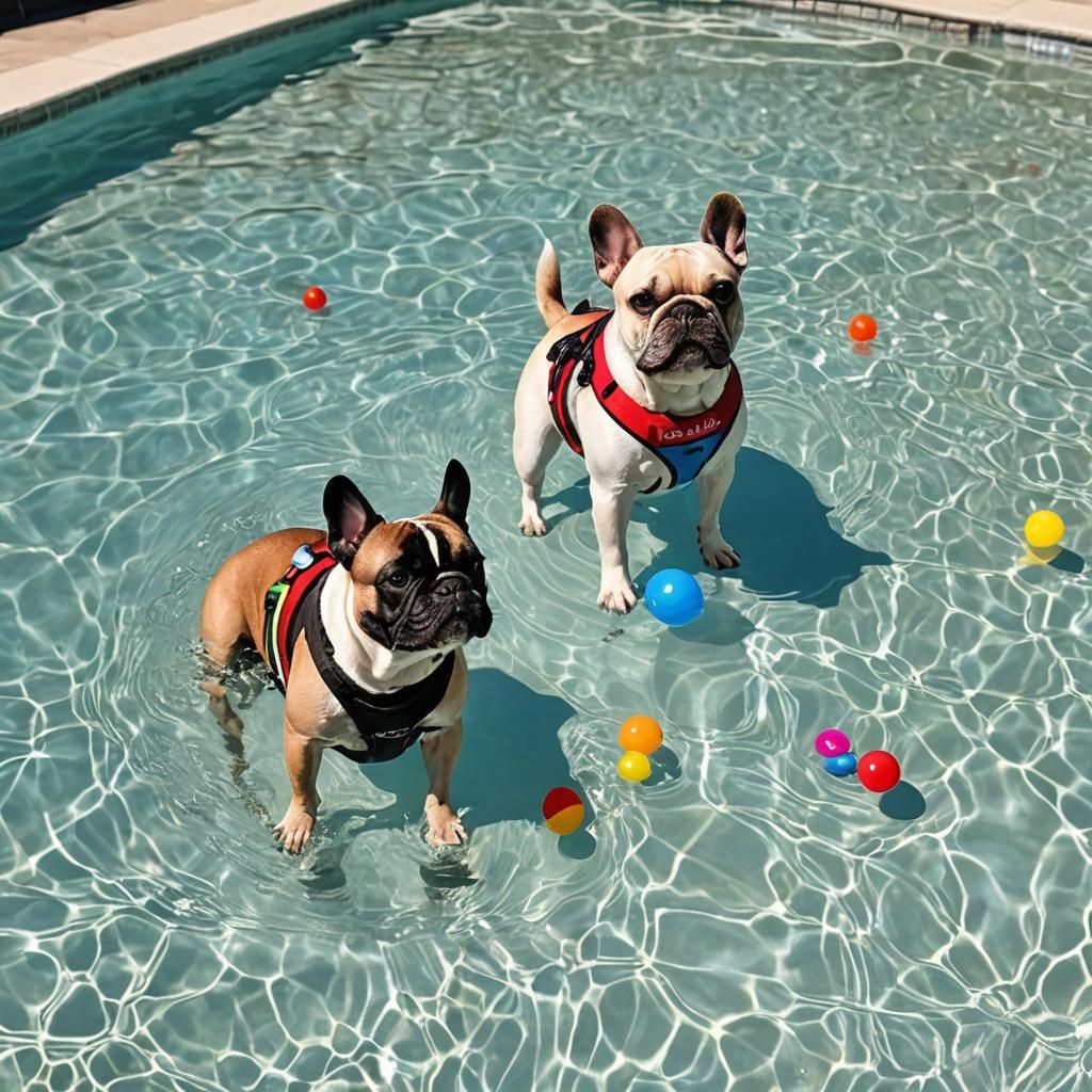 French Bulldogs Pool Party: Fantasy Concept Art