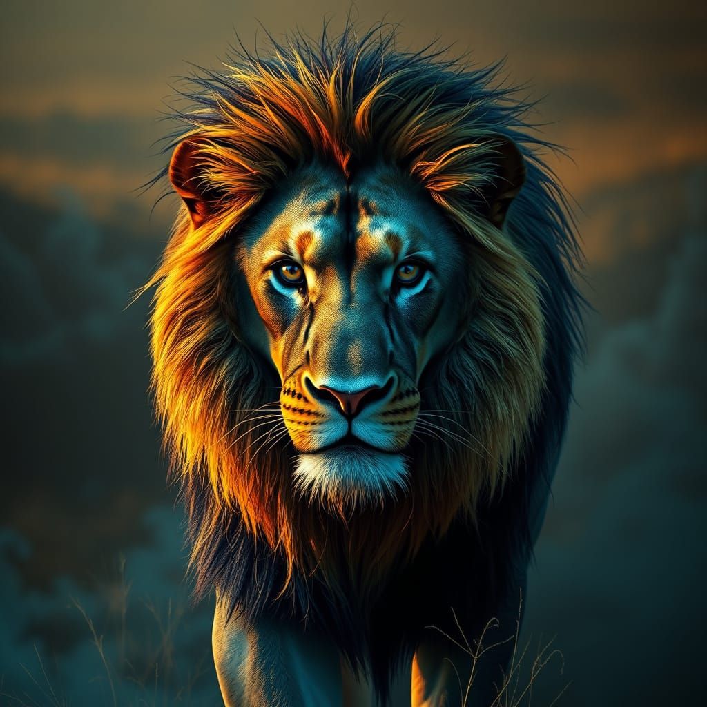 Semi-Realistic African Lion in Smoky Savannah Landscape