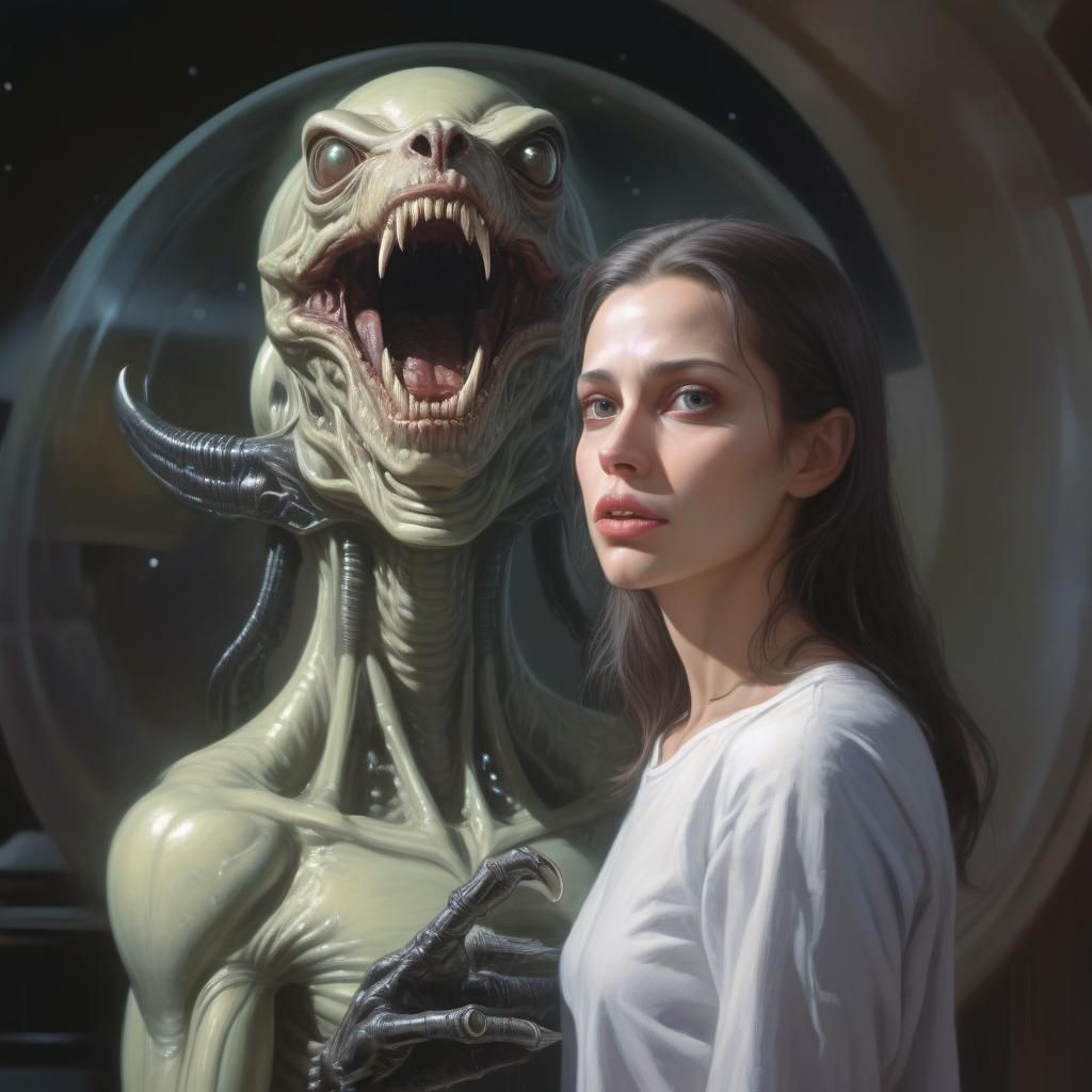 Woman and alien monster