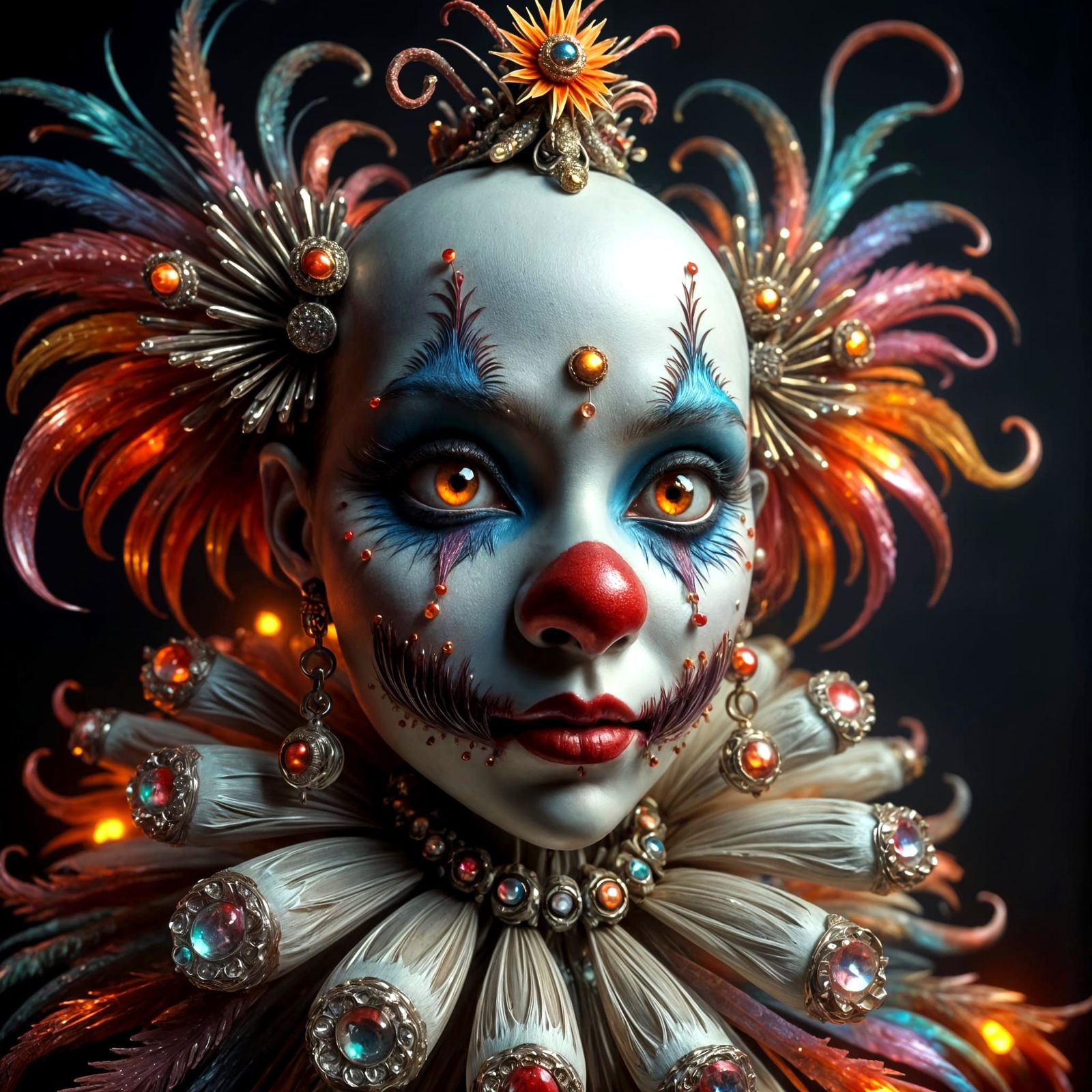 Sad Clown Portrait with Crystalline Features