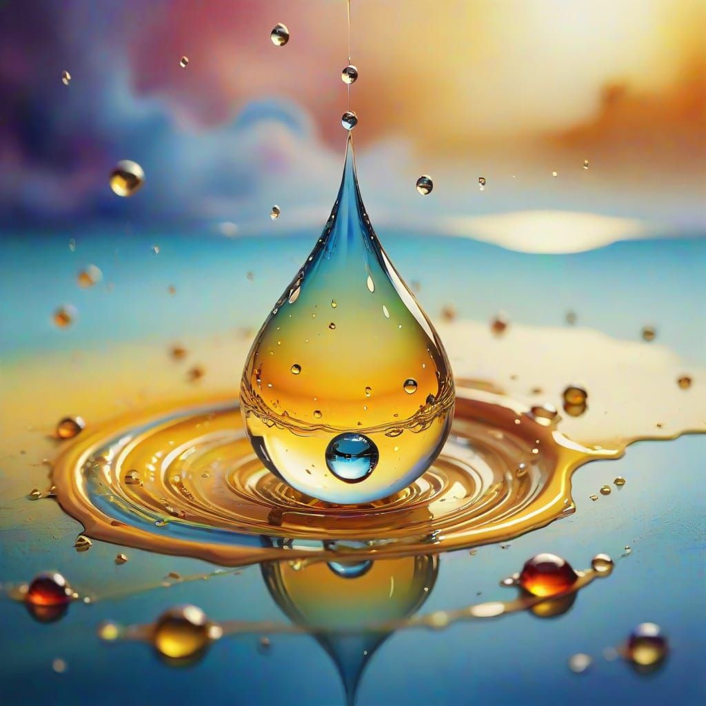 Dreamlike Water Droplet in Iridescent Colors