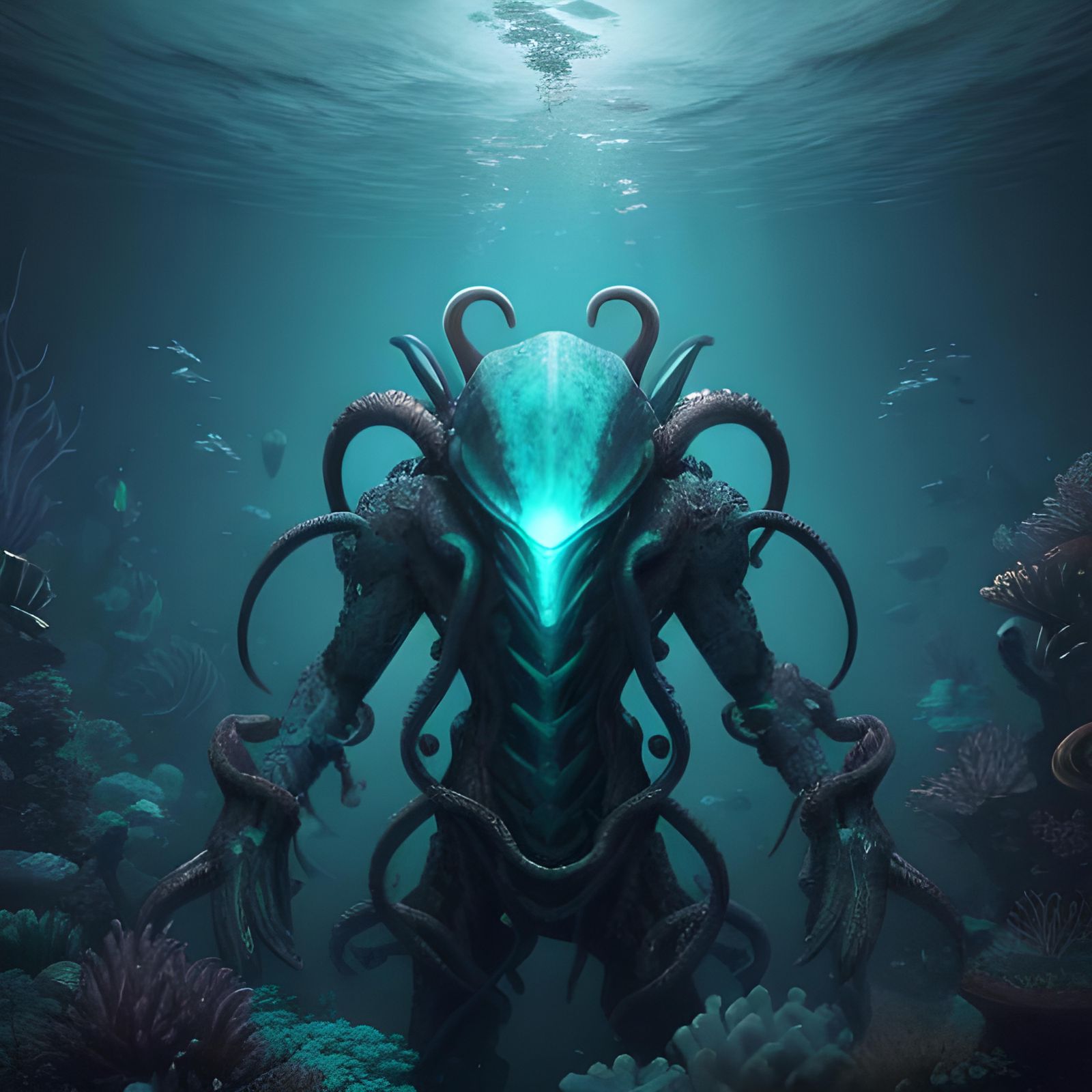 Underwater Squid Explorer in Anime Style