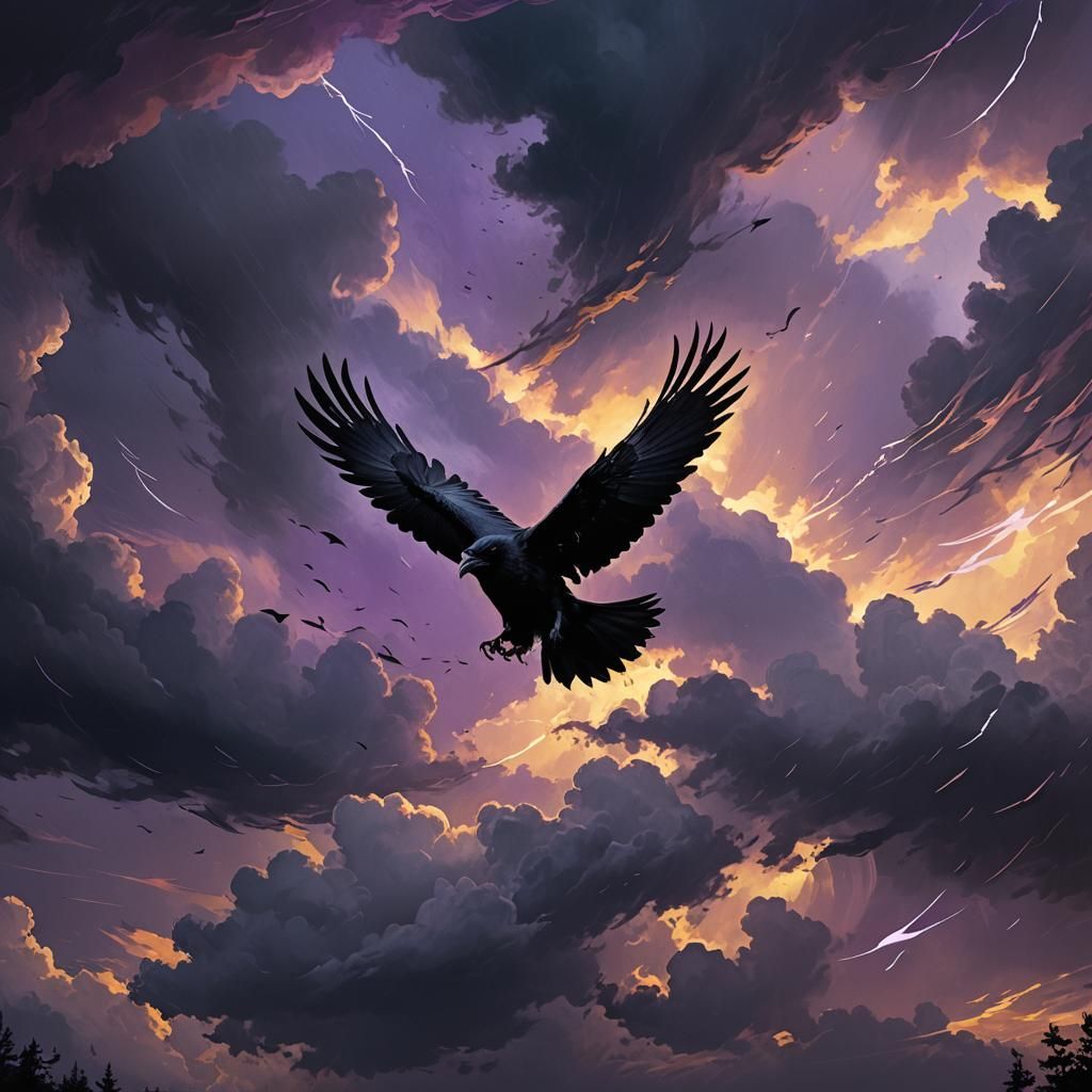 Raven in Flight: Dark Fantasy Concept Art