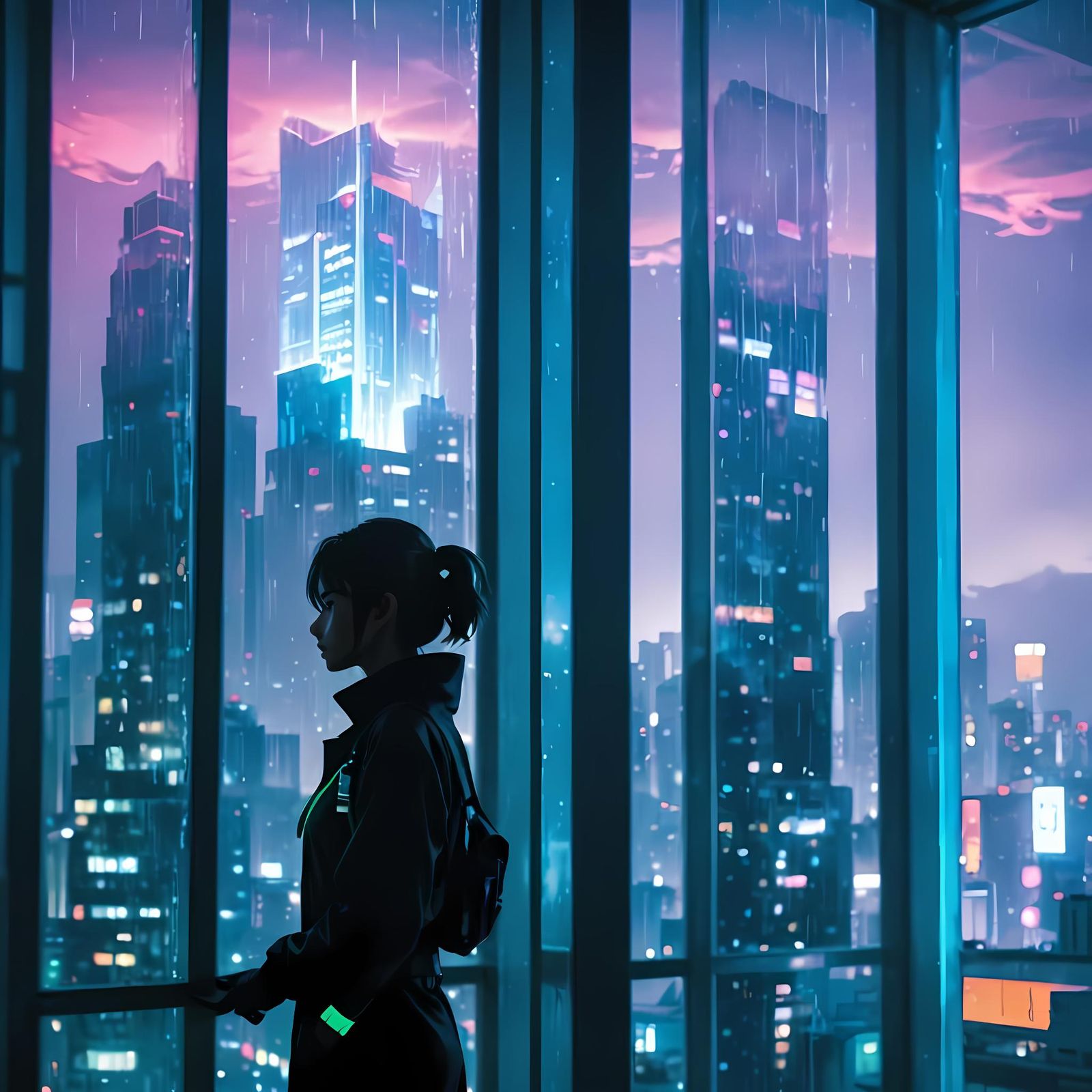 Cyberpunk Courier in Neon Cityscape