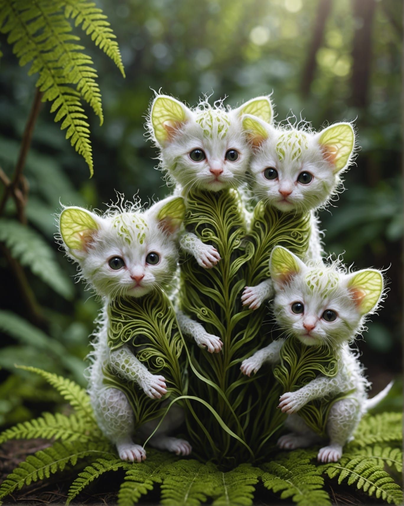 Fantasy Newborn Triplets with Kittens and Orchids