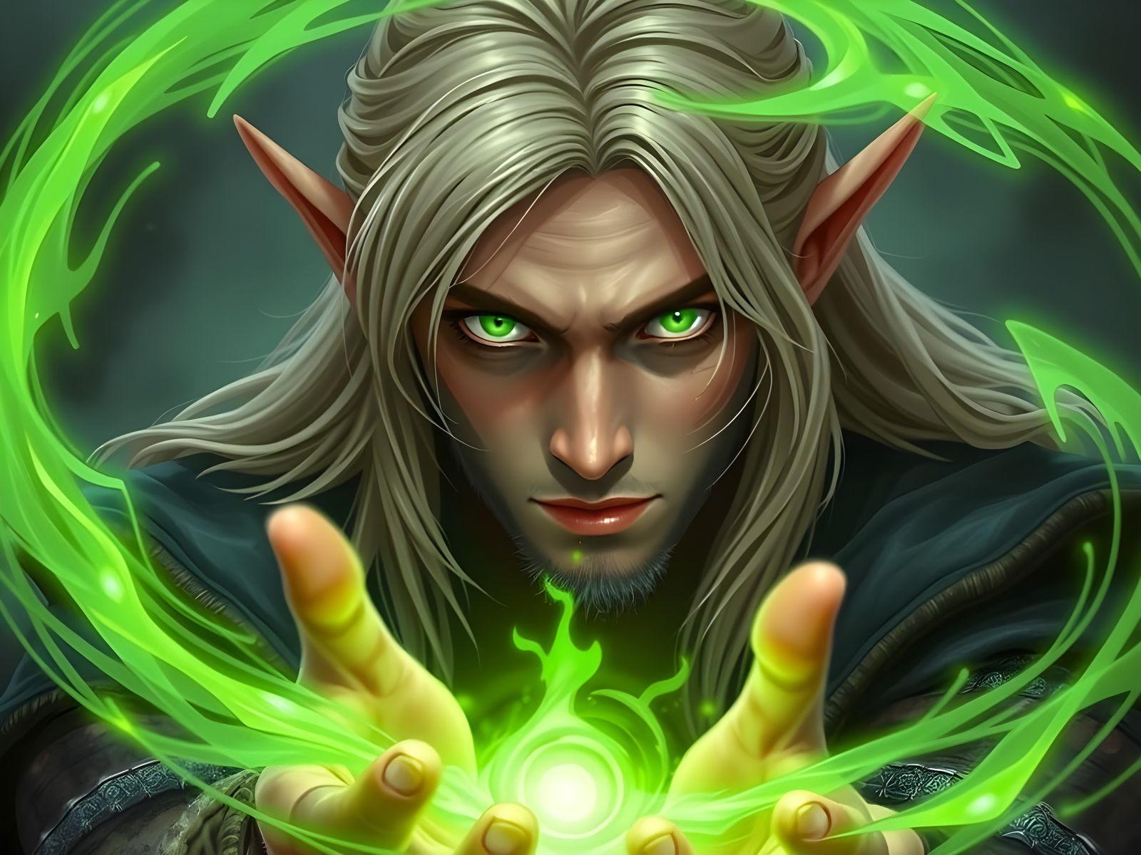 Mystical Elf Caster in a Green Glow