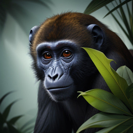 Hyperrealistic Monkey Portrait in Tropical Surroundings