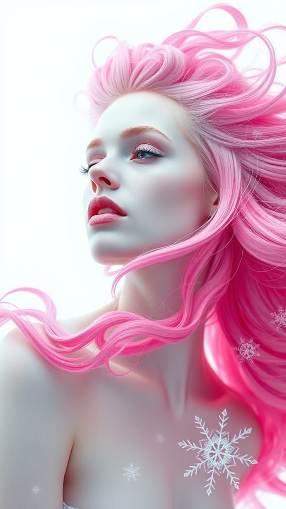 Surreal Portrait of a Woman with Vibrant Pink Hair in Hyper-...