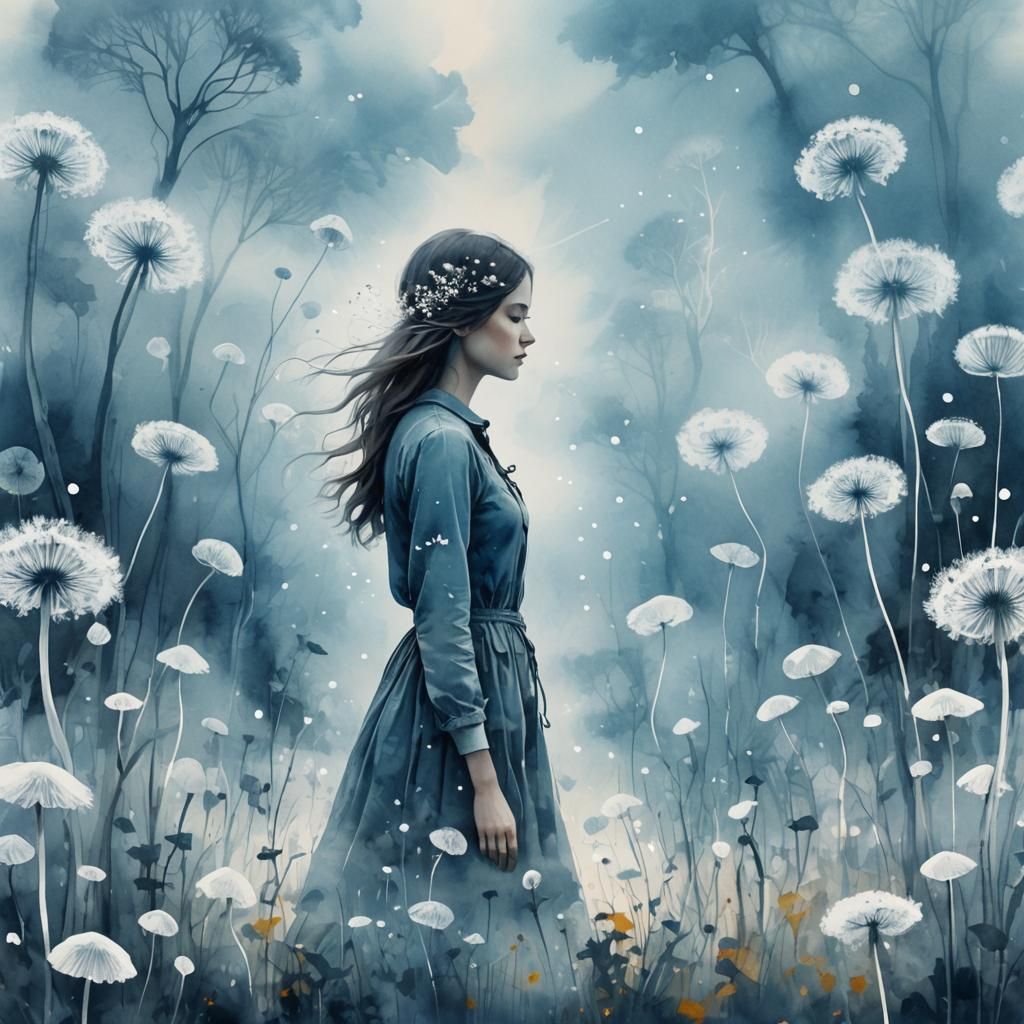 Dreamlike Fairyland Girl in Watercolor Style