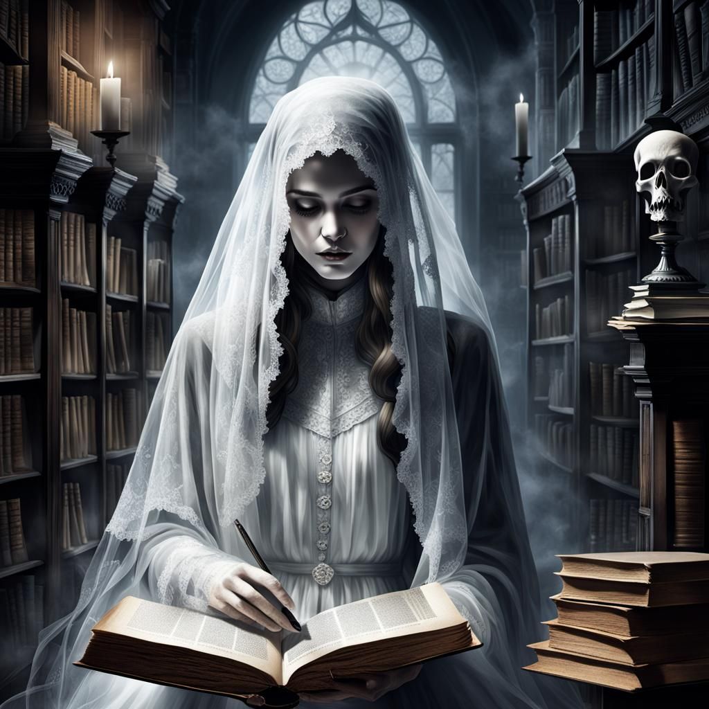 Haunted Library with Reading Ghosts