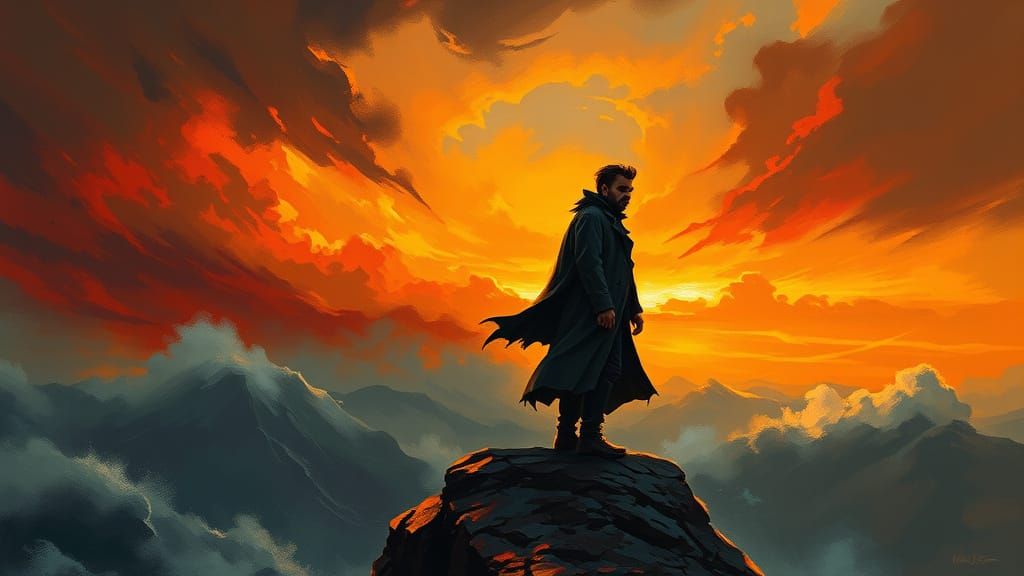 A Dramatic Figure on a Windswept Cliff