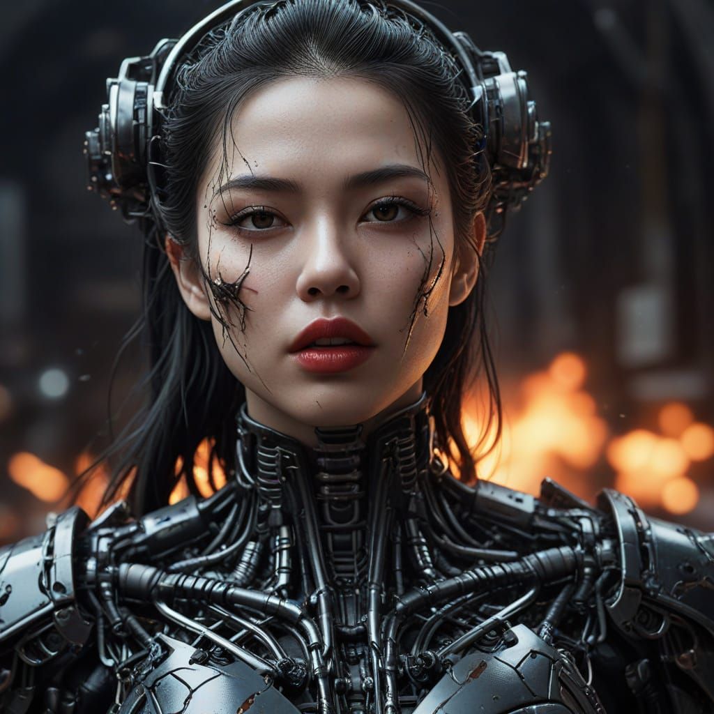 Cybernetic Sultry Demon Reveals Scars of Battle
