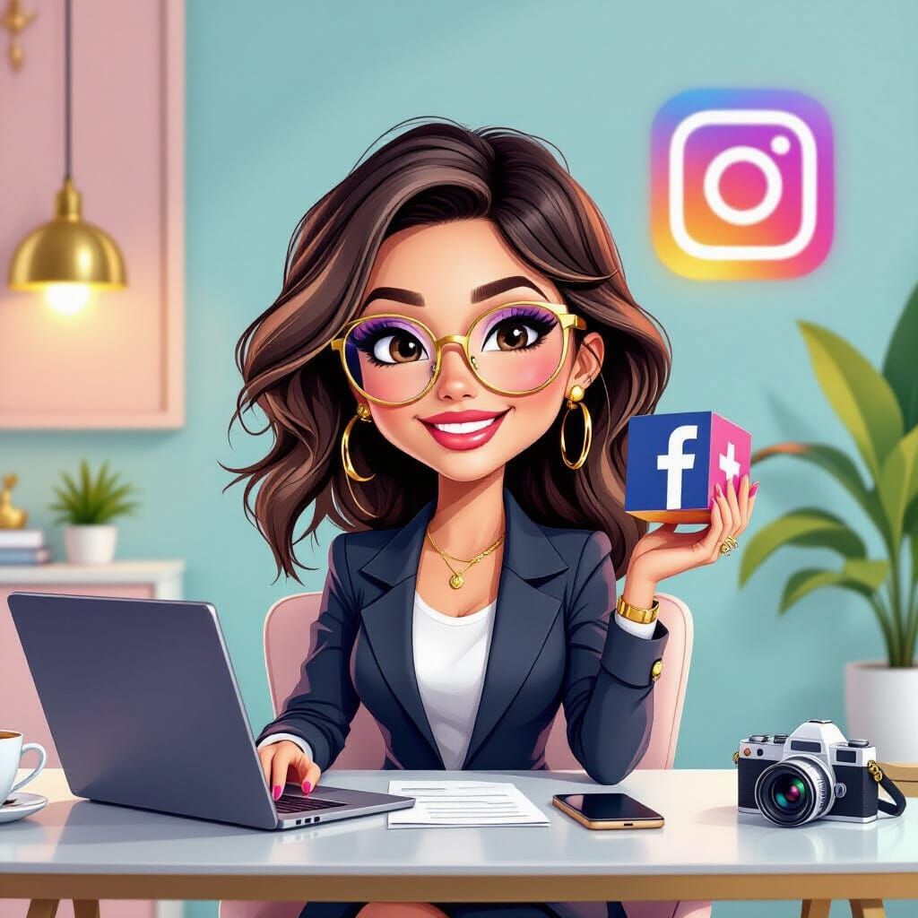 Stylish Woman in 3D Caricature Style Office