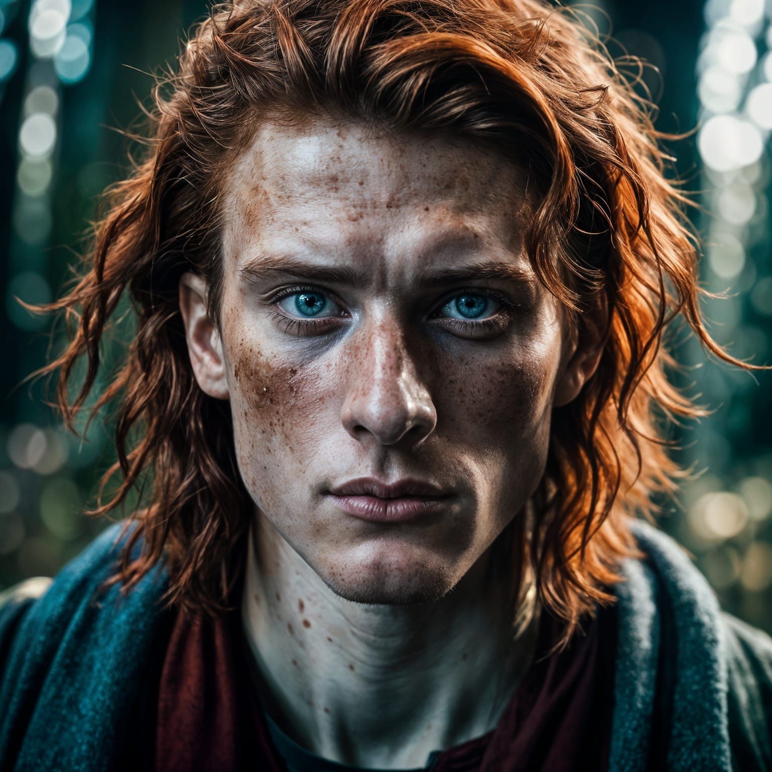 Teenager with Fiery Red Hair in Cinematic Style