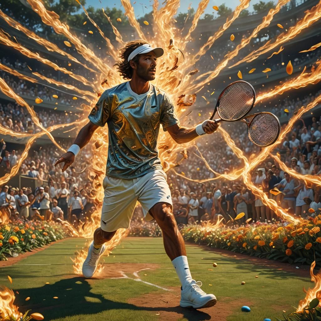 Tennis Player Victory in Surreal Photorealism