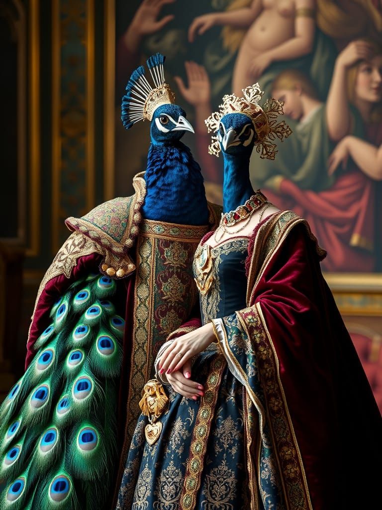 Peacock King and Queen in 16th-Century Attire