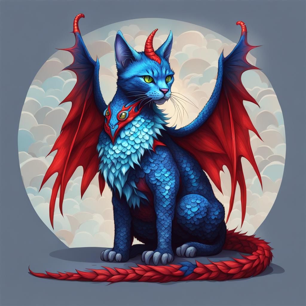 Cat Dragon Hybrid with Scales, Fur, and Wings