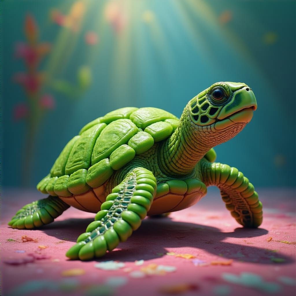 Green Bean Sea Turtle, Photorealistic Sculpture