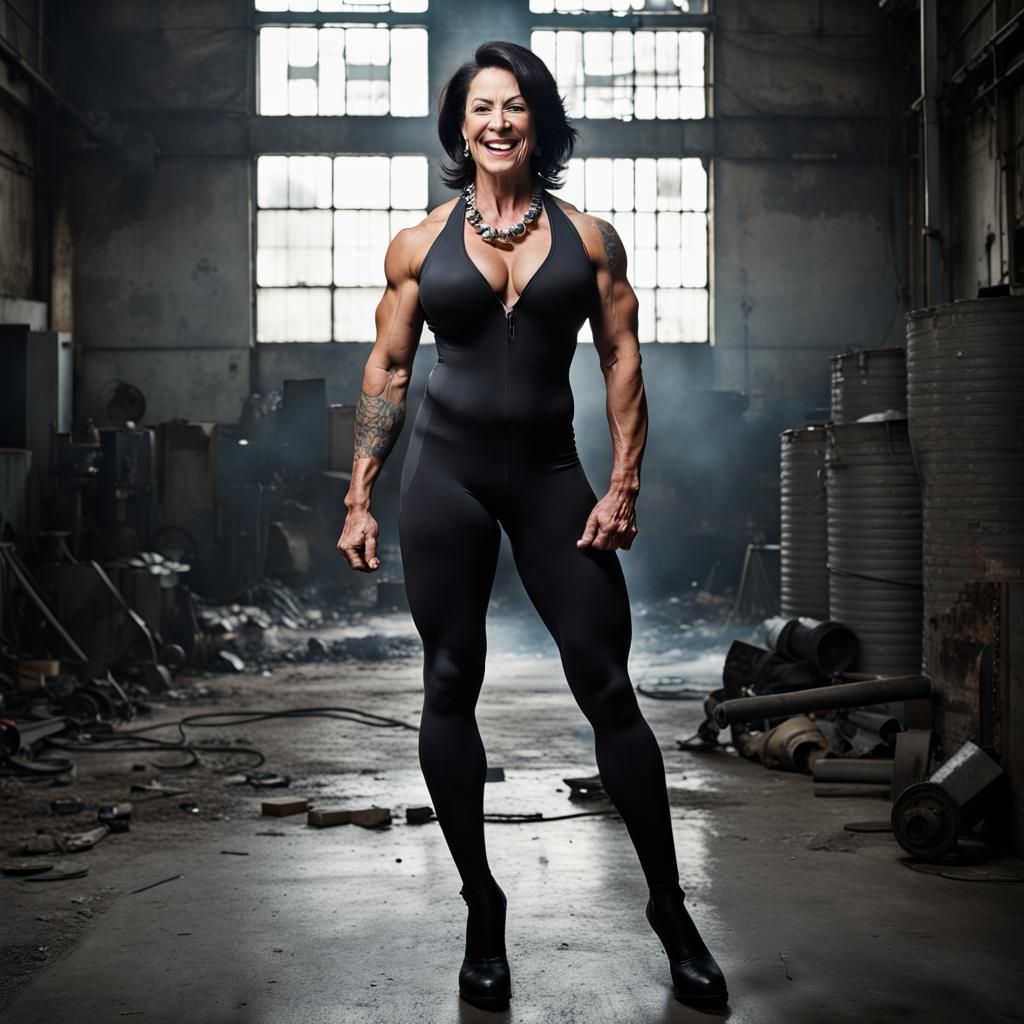Professional Portrait of a Muscular Woman in Factory