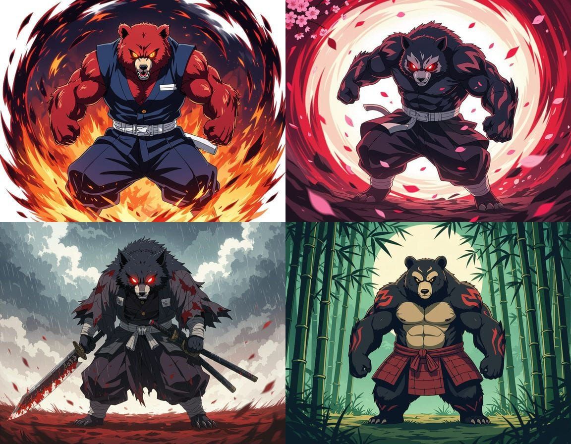 Akaza Demon Slayer Bear Character Art