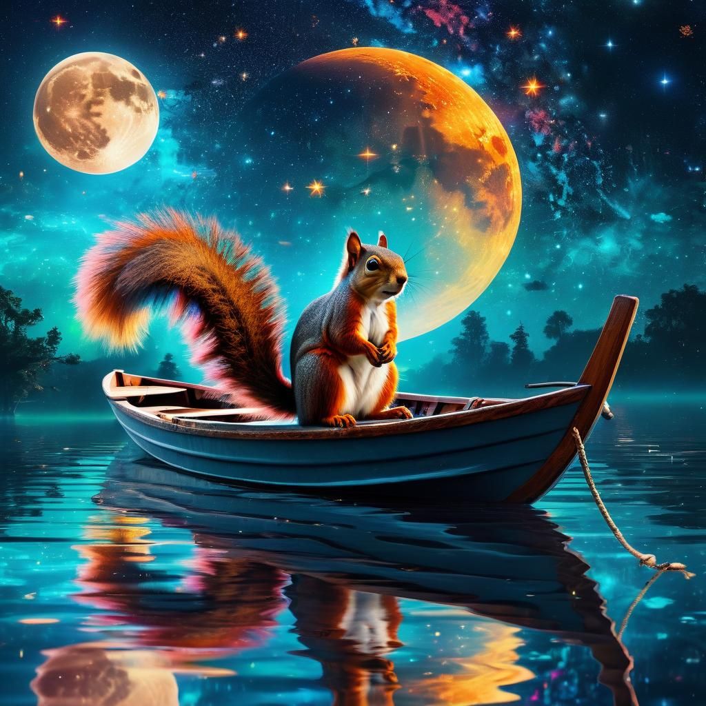Cosmic Squirrel Dreamscape: Astral Illustration