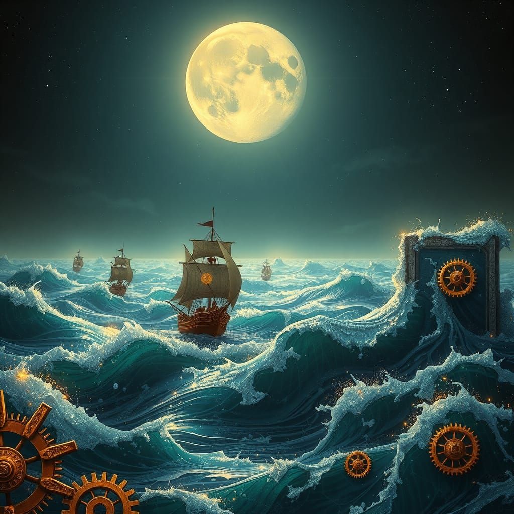 Mechanical Ocean with Gear Waves and Glass Ships