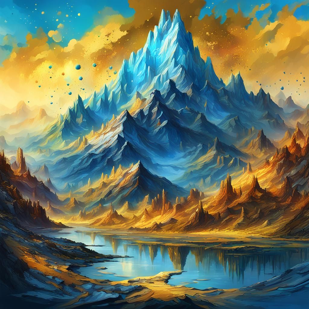 Mountains Under Blue Sky as Detailed Matte Painting
