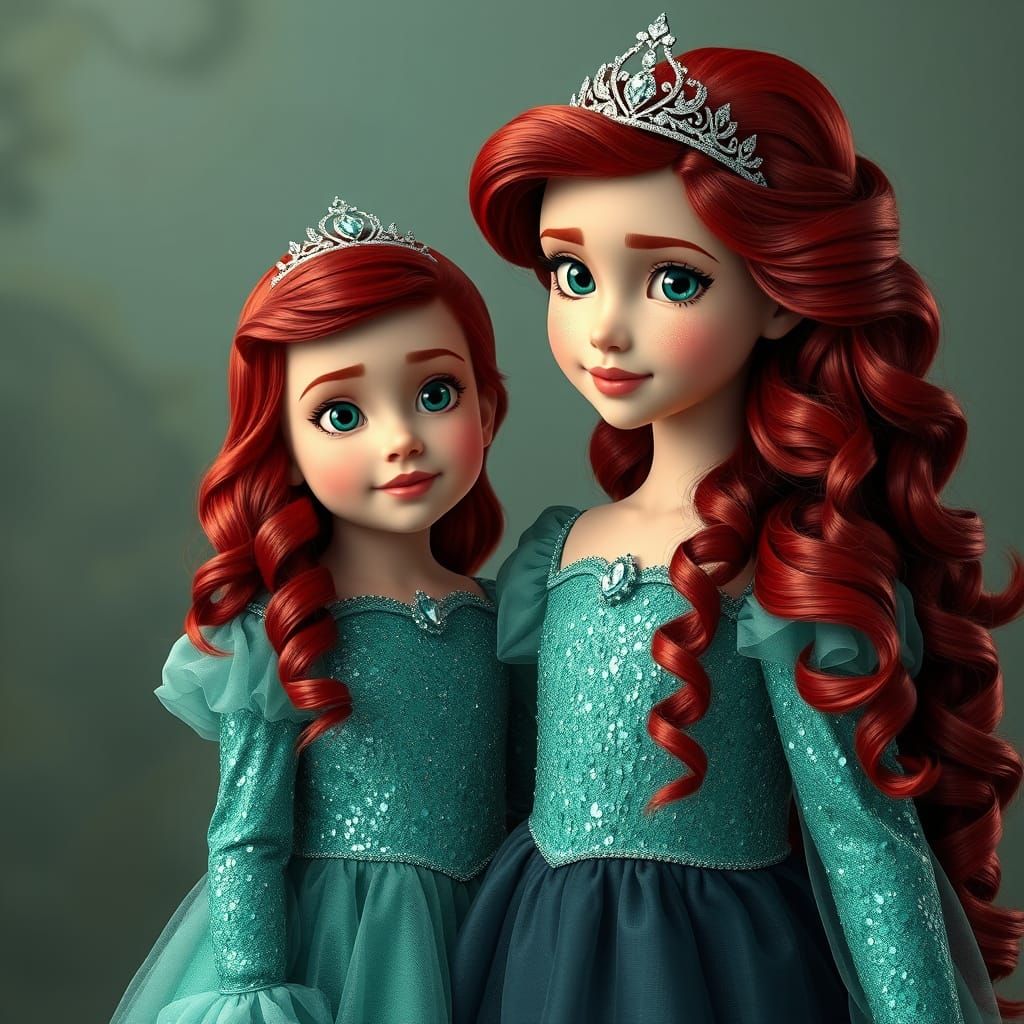 Live-Action Ariel in Glittery Green Dress and Tiara