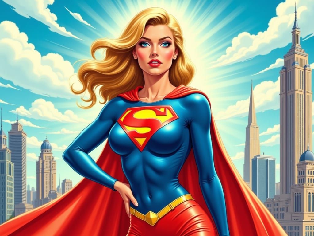Supergirl in Power Pose, Metropolis Skyline