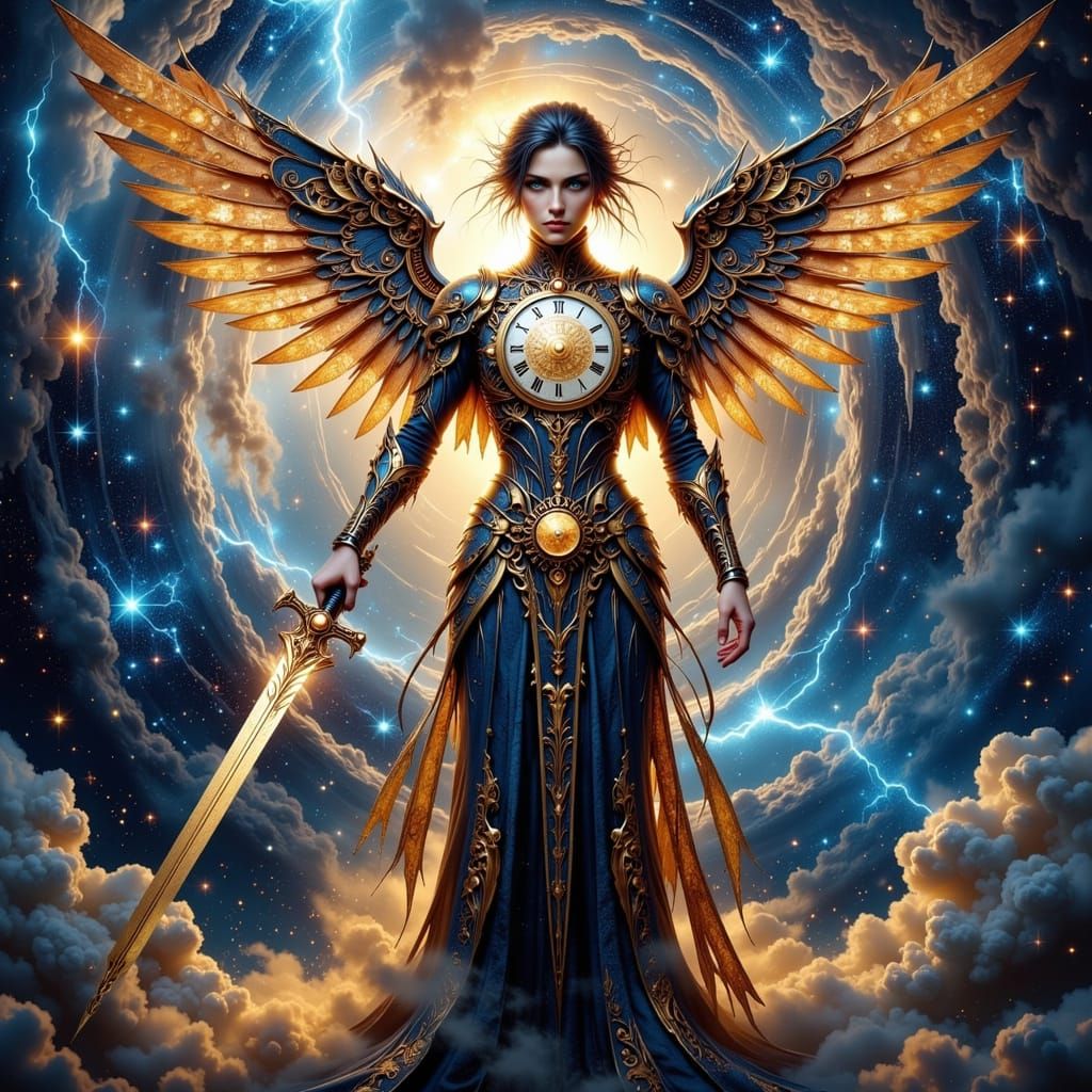 Clockwork Angel in Nebula: Celestial Steampunk Art