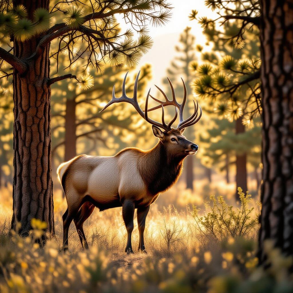 Majestic Elk in New Mexico Pinion Pines