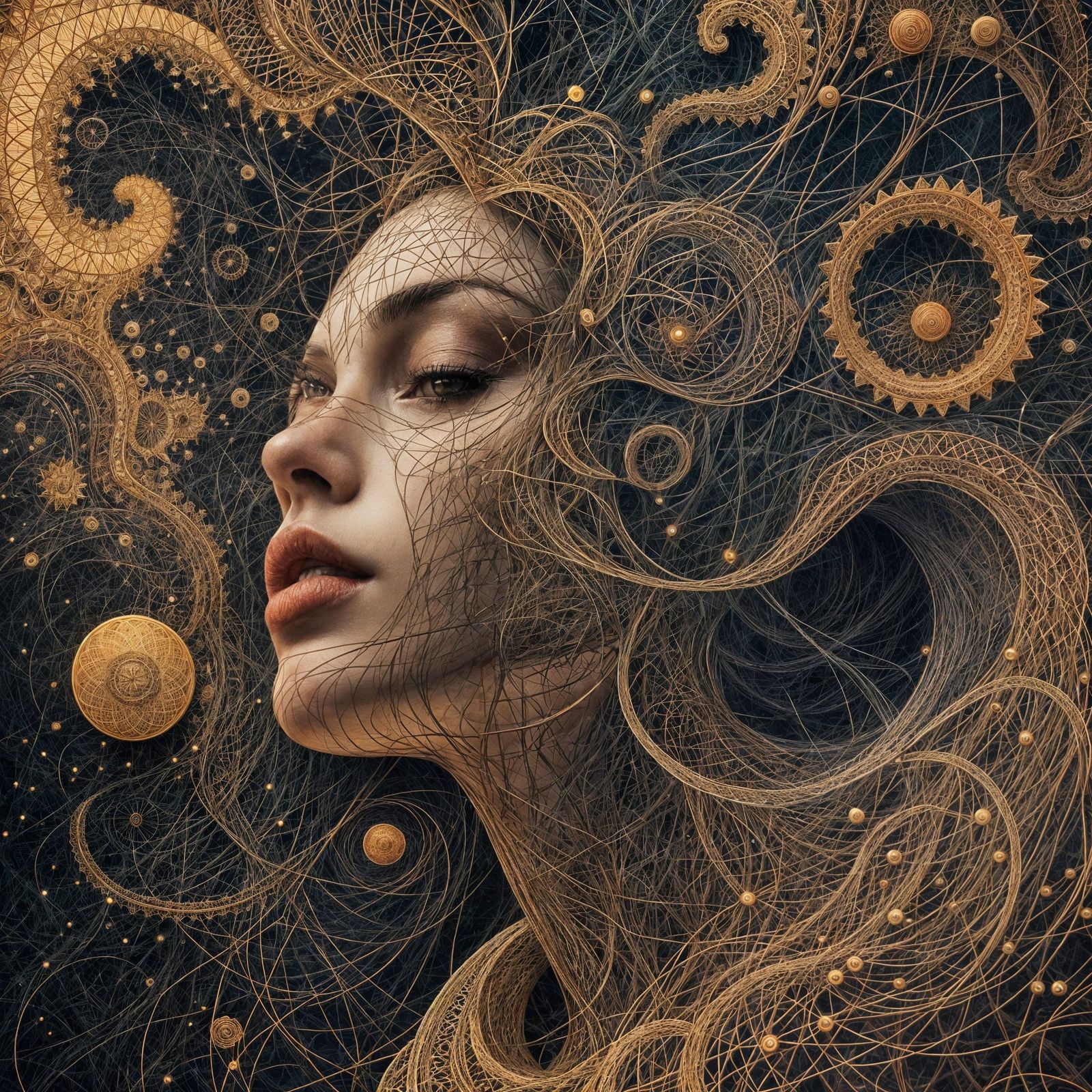 Sacred Geometry Goddess in Warm Dark Tones