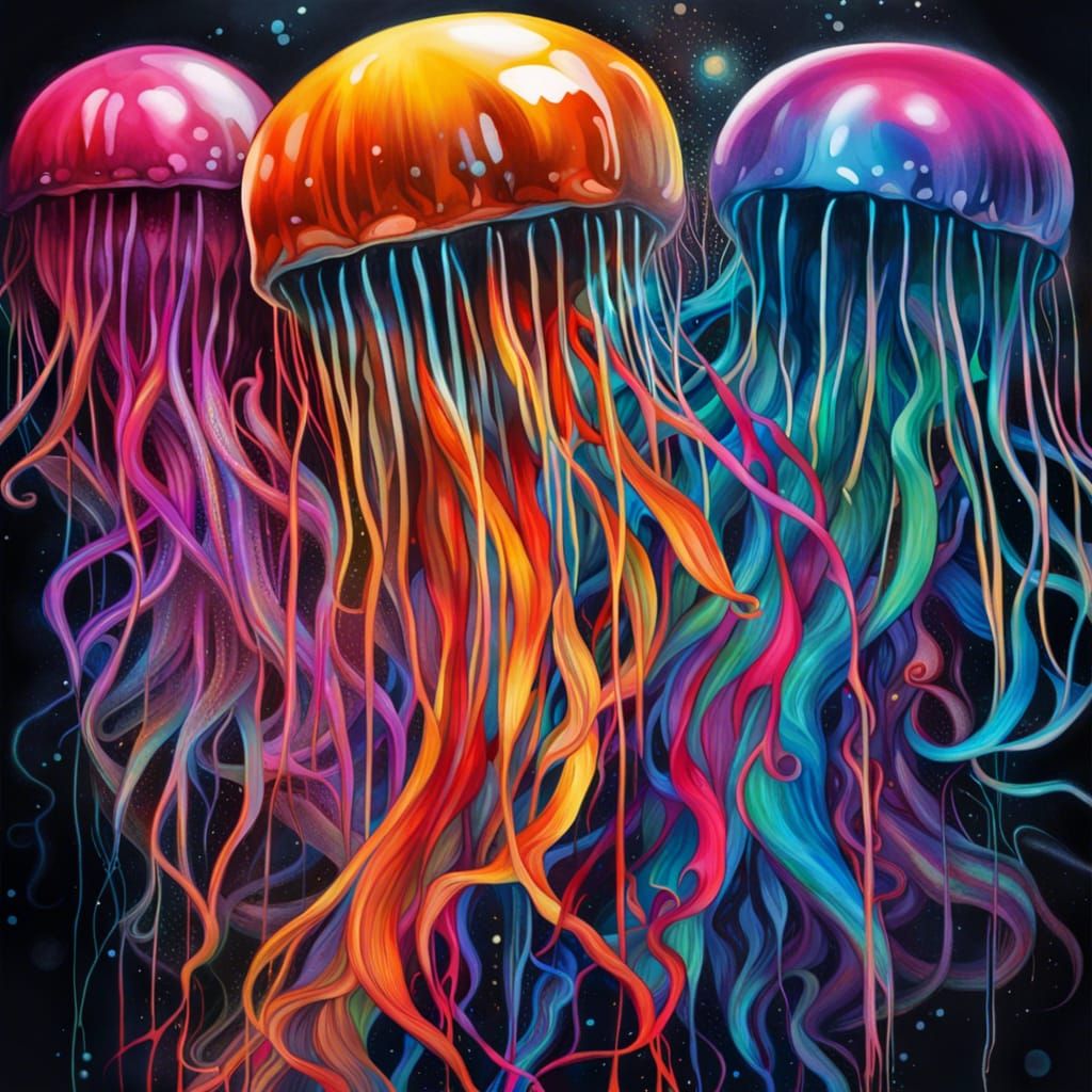 Polychromatic Jellyfish in Graffiti Splash Art Style
