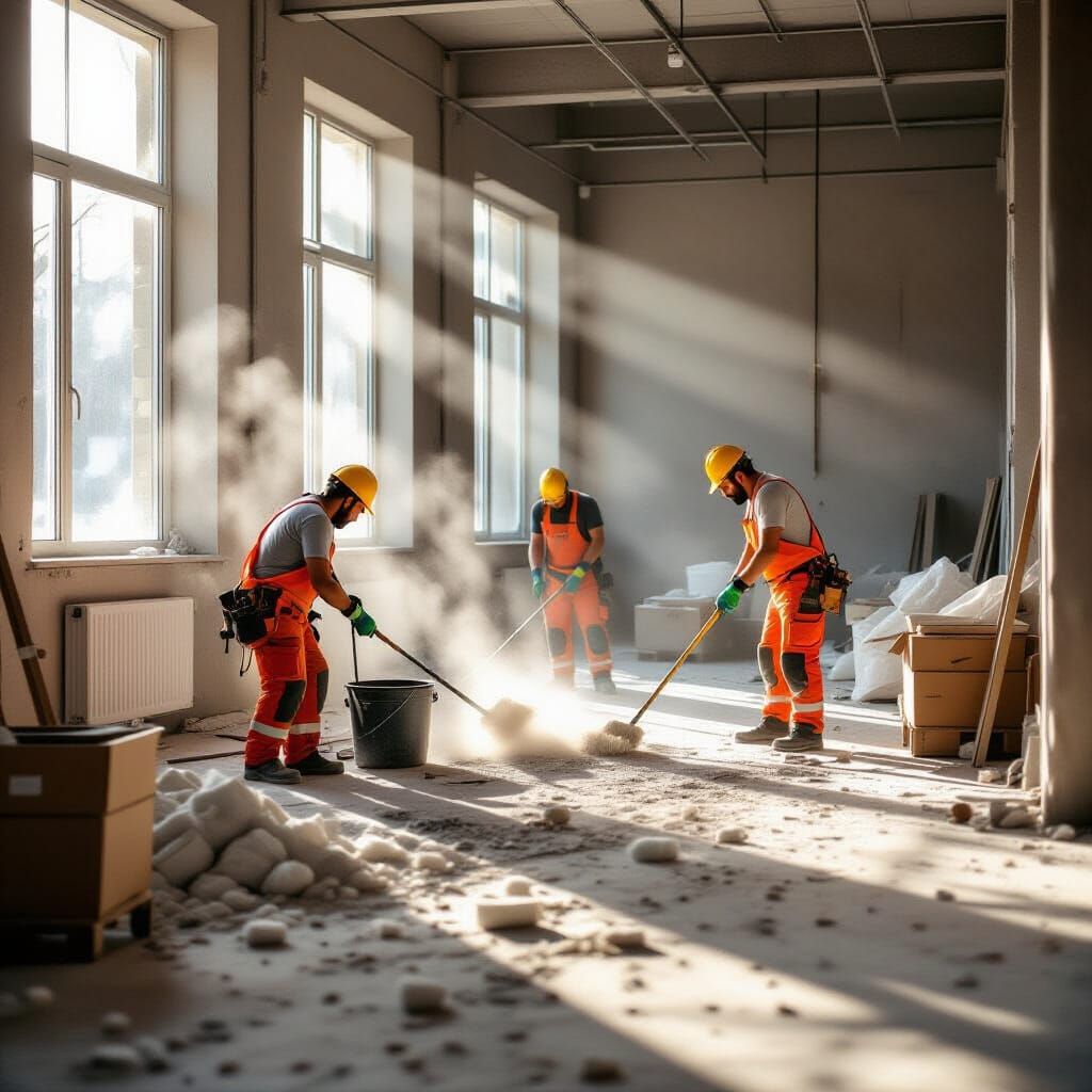 Post-Renovation Cleaning Crew in Photorealistic Style