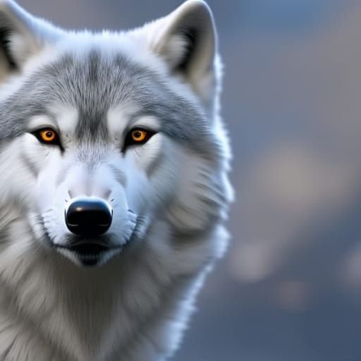 Futuristic Chrome Snow Wolf in Dream Landscape