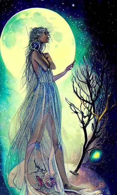 Lunar Goddess in Silver Robes: Art Nouveau Tarot