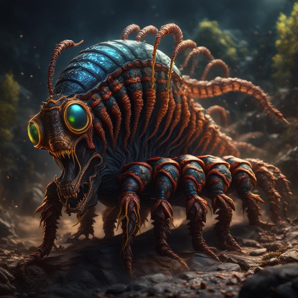 Centipede in Drama Mask: Detailed Matte Painting