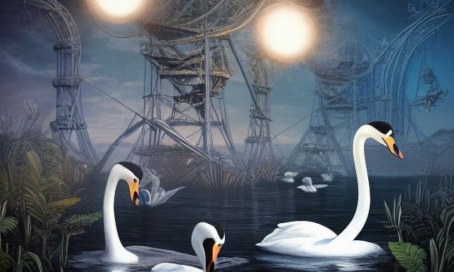 Swans Sail to Angel Land: Digital Illustration