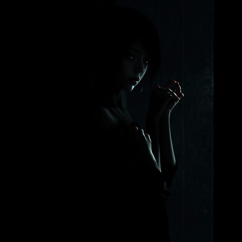 Haunting Woman in Shadows: A Gothic Portrait