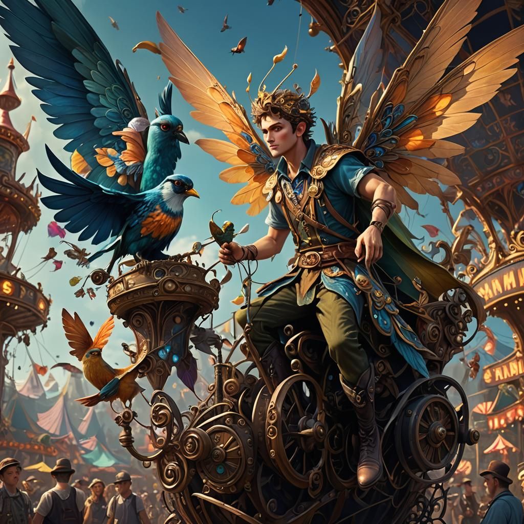 Fae Carnival: Bird-Winged Fairy Handyman, Detailed Fantasy A...