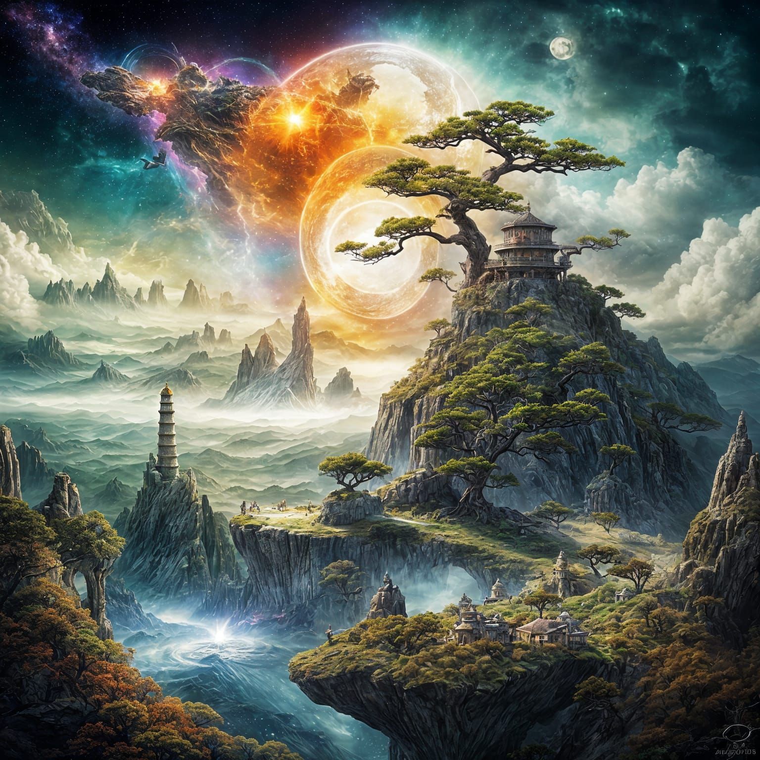 Ethereal Celestial Scene with Ancient Stargate