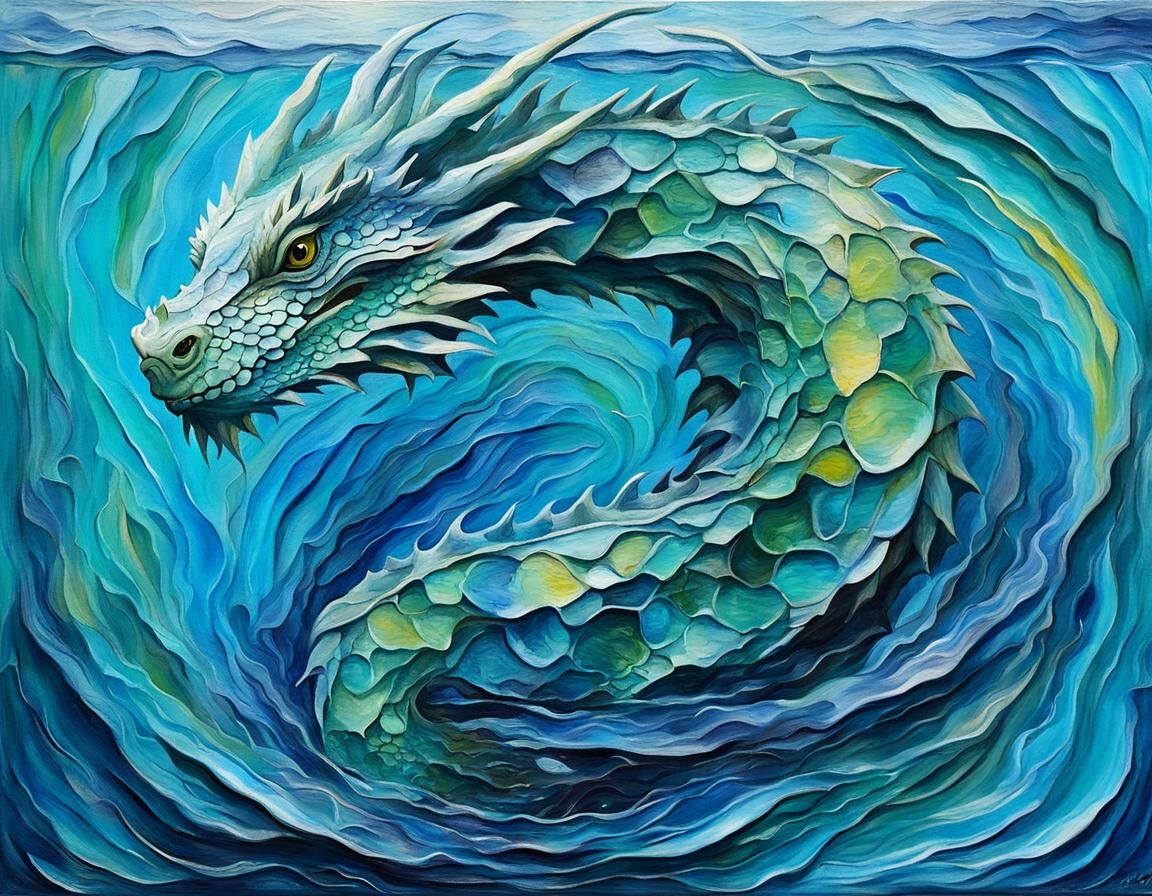 Elemental Water Dragon in Tropical Impasto Style