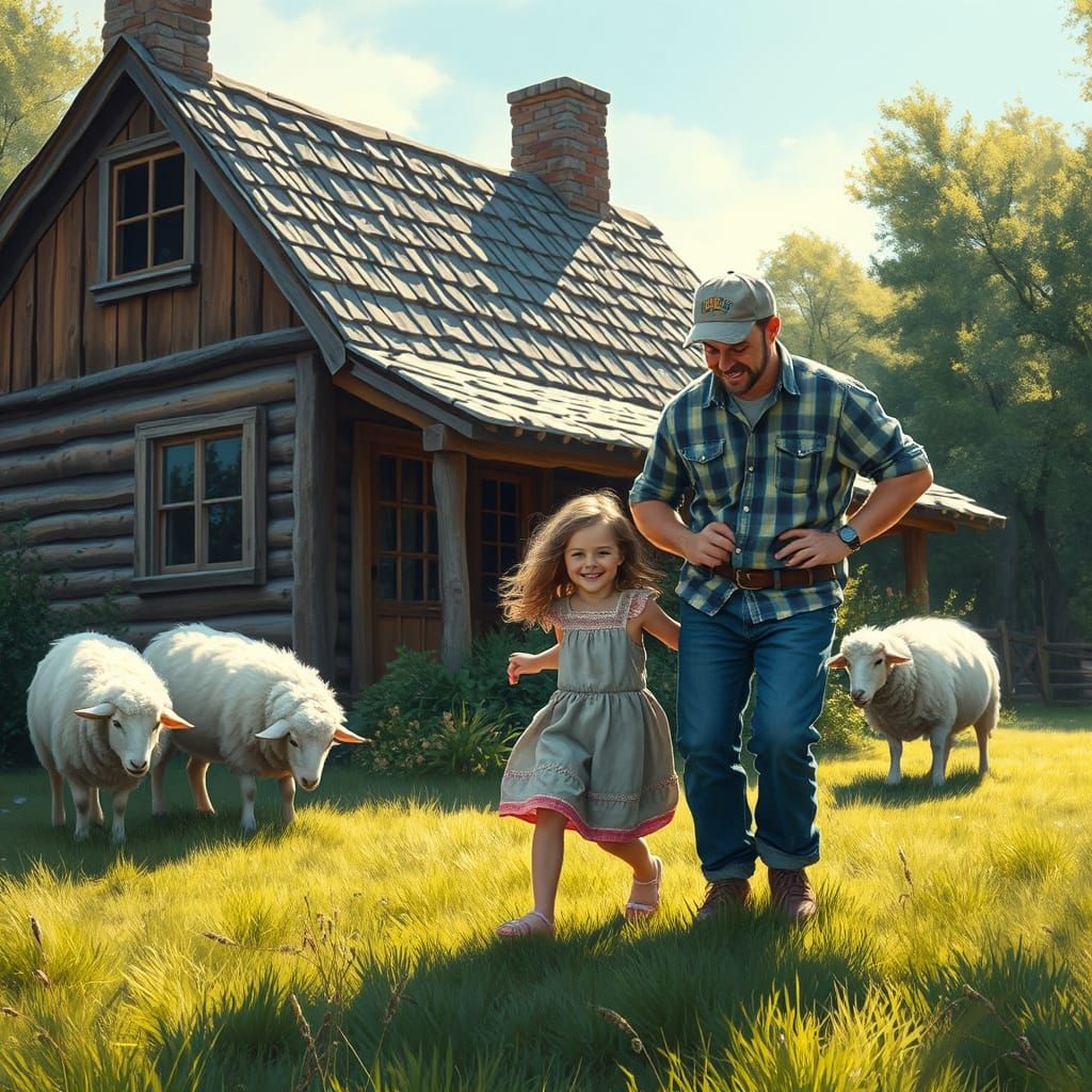 Idyllic Countryside Scene in Whimsical Style